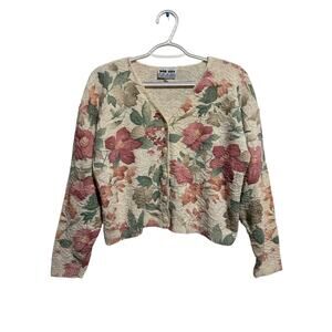 Vintage Big City floral cropped button down sweater womens large cottage grandma